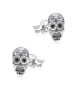 Mexican Sugar Skull Style Silver Ear Stud STS-5214